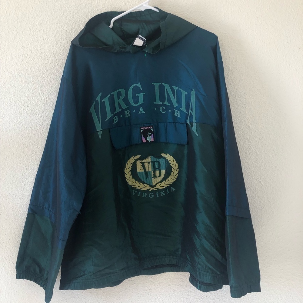 WISE GUY Vintage Virginia Beach Iridescent Green Blue Color Way Windbreaker OS